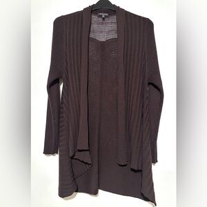 Eileen Fisher Wool Ribbed Open Front Duster Cardigan Petite Large